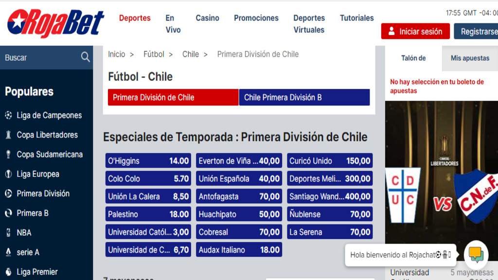¿Cómo apostar al fútbol chileno en Rojabet?