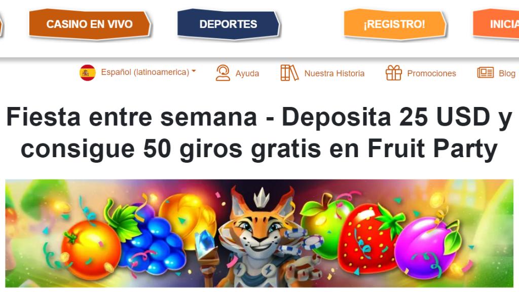 Promocion giros gratis en la slot Fruit Party de Lynxbet Chile