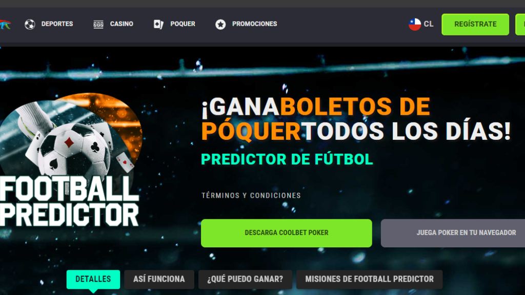Promo de poker con Football Predictor de Coolbet Chile