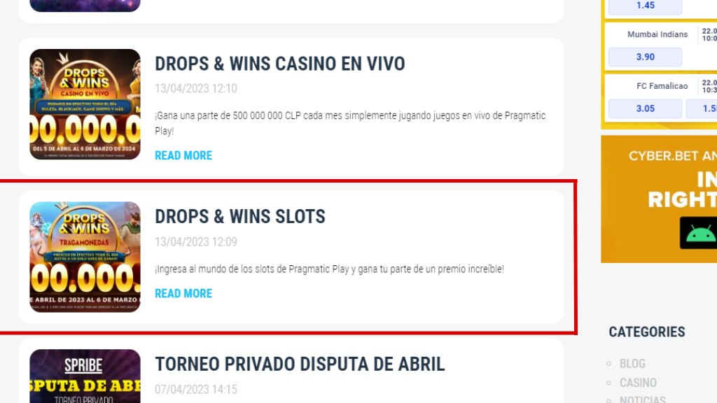 Promo Drops and Wins de tragamonedas en Cyberbet Chile
