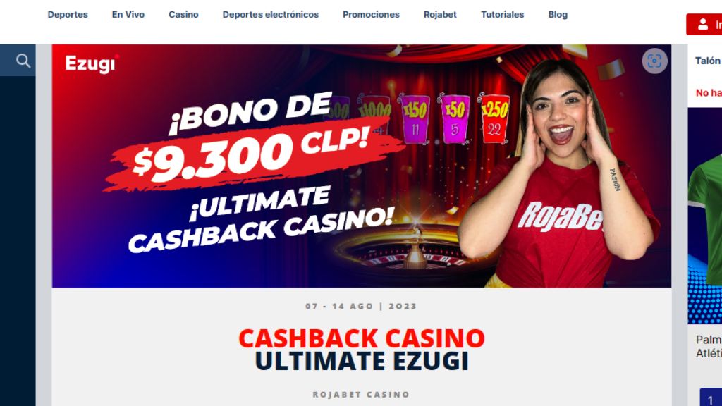 Bono de 9300 CLP con el cashback casino ultimate de Rojabet